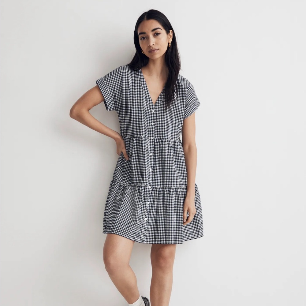 Madewell Checkered Mini Dress in Black and White